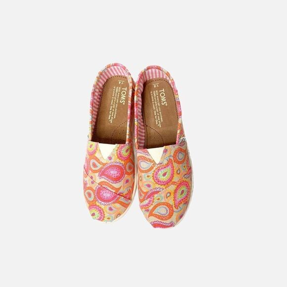 Toms Orange Paisley Print Slip On Flat Shoes Size Youth 4 EUR 36 Blue NEW - Picture 2 of 8
